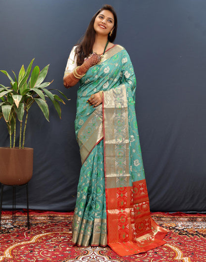 Mint Green Patola Silk Saree With Zari Weaving Work