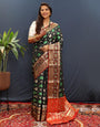 Dark Green Patola Silk Saree With Zari Weaving Work