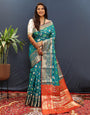 Teal Blue Patola Silk Saree With Zari Weaving Work