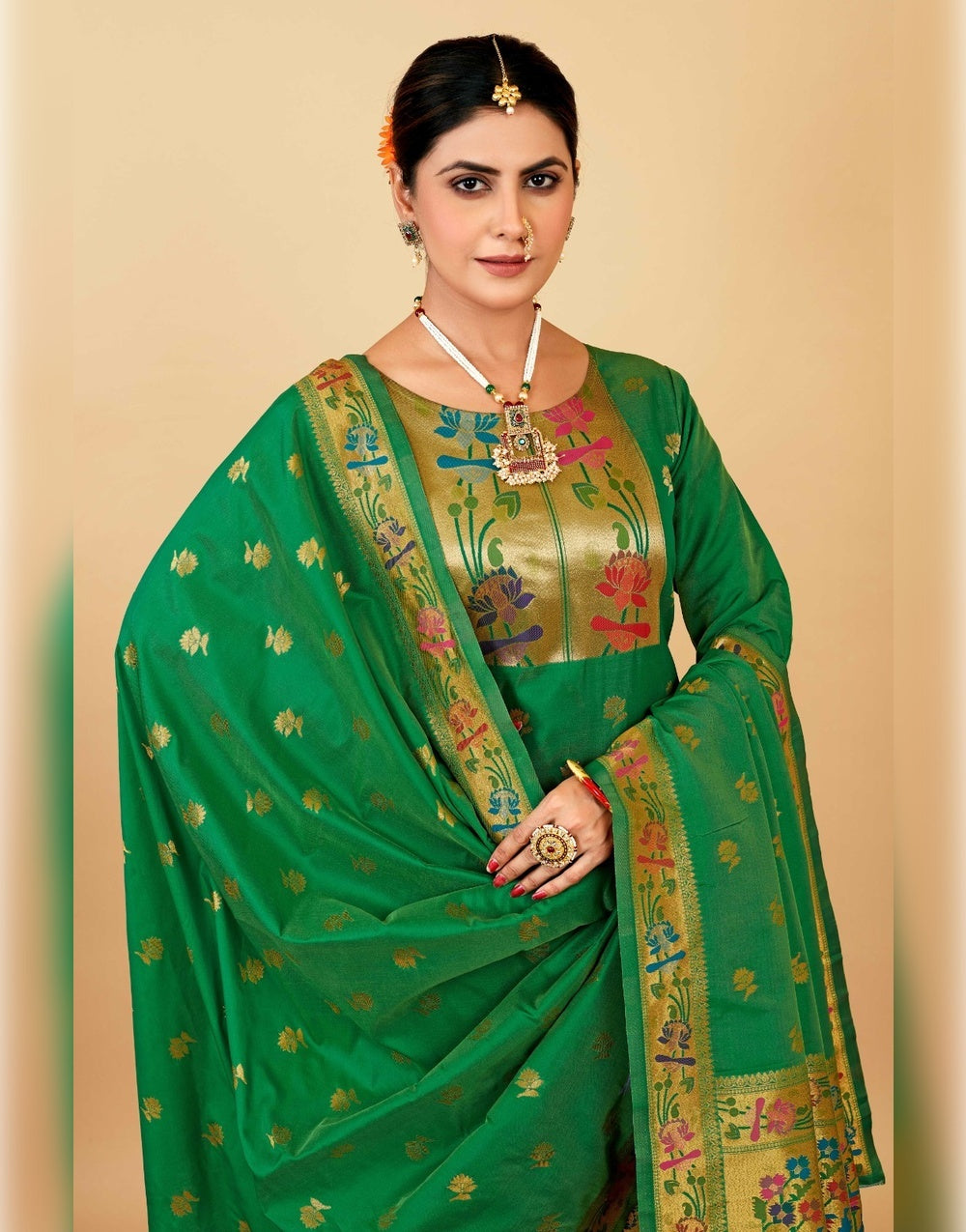 Green Paithani Soft Silk Salwar Suit