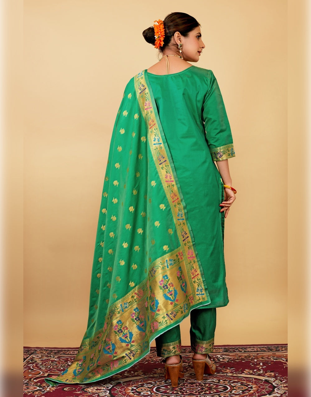 Light Green Paithani Soft Silk Salwar Suit