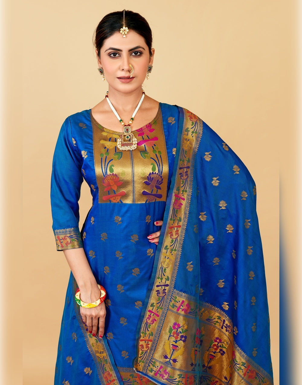 Royal Blue Paithani Soft Silk Salwar Suit