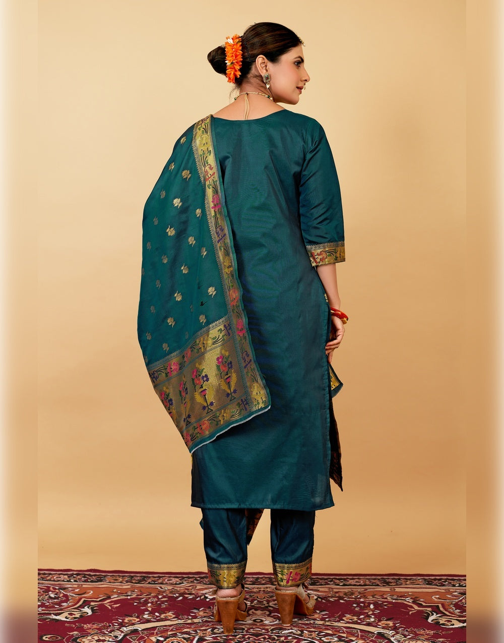 Rama Green Paithani Soft Silk Salwar Suit