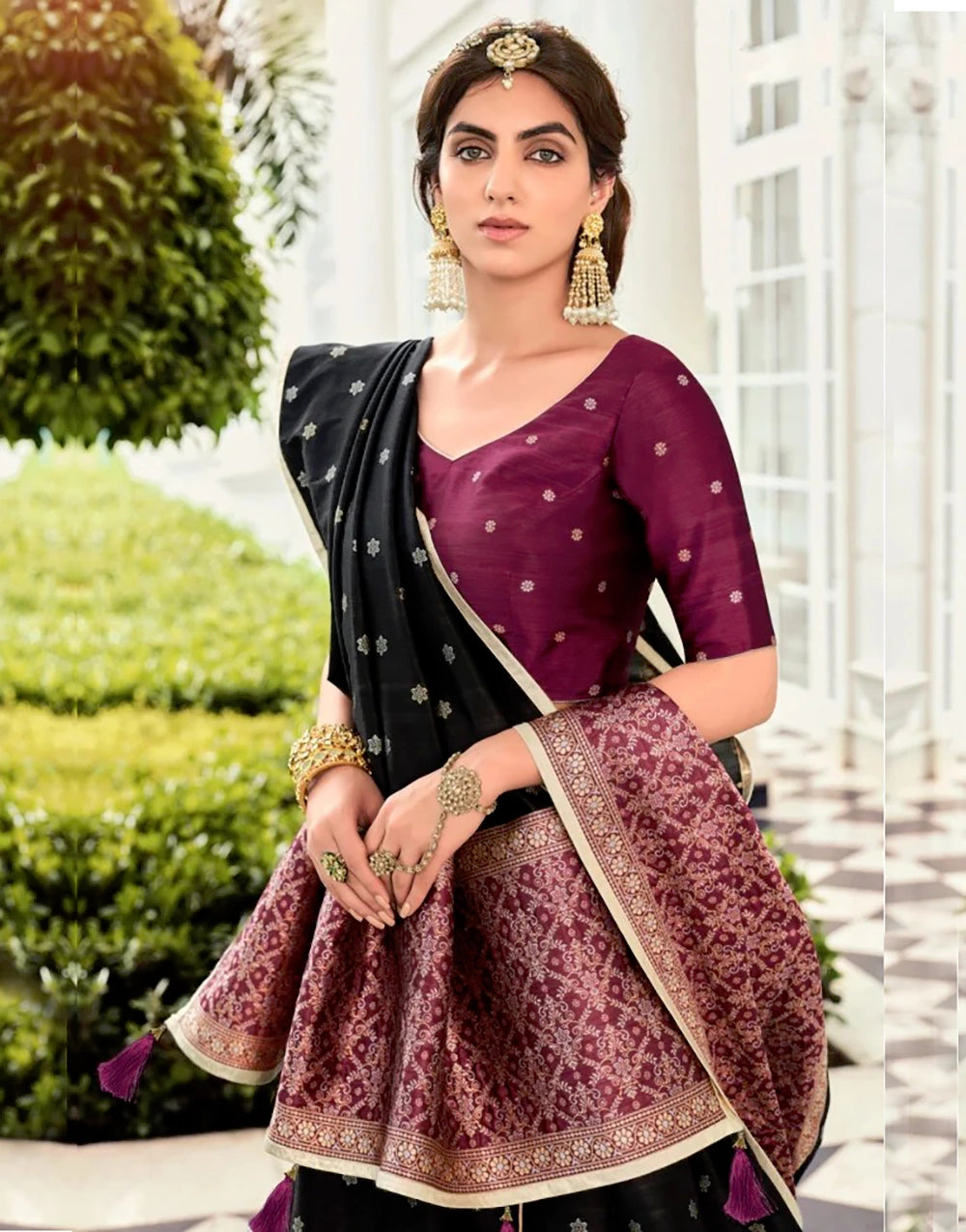 Black Soft Silk Weaving Work Lehenga Choli