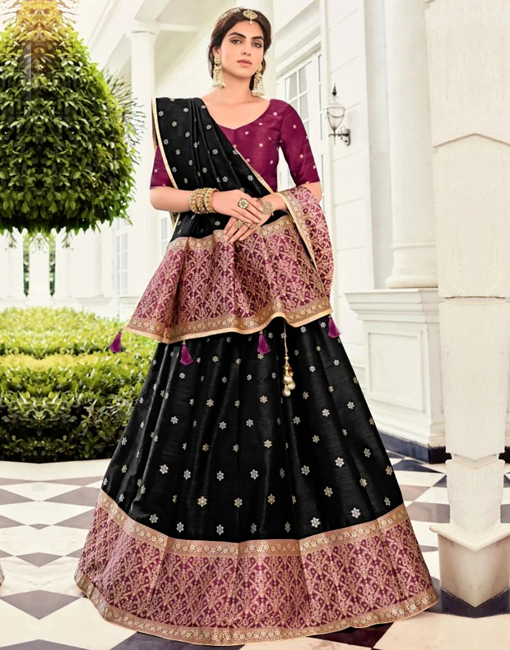 Black Soft Silk Weaving Work Lehenga Choli
