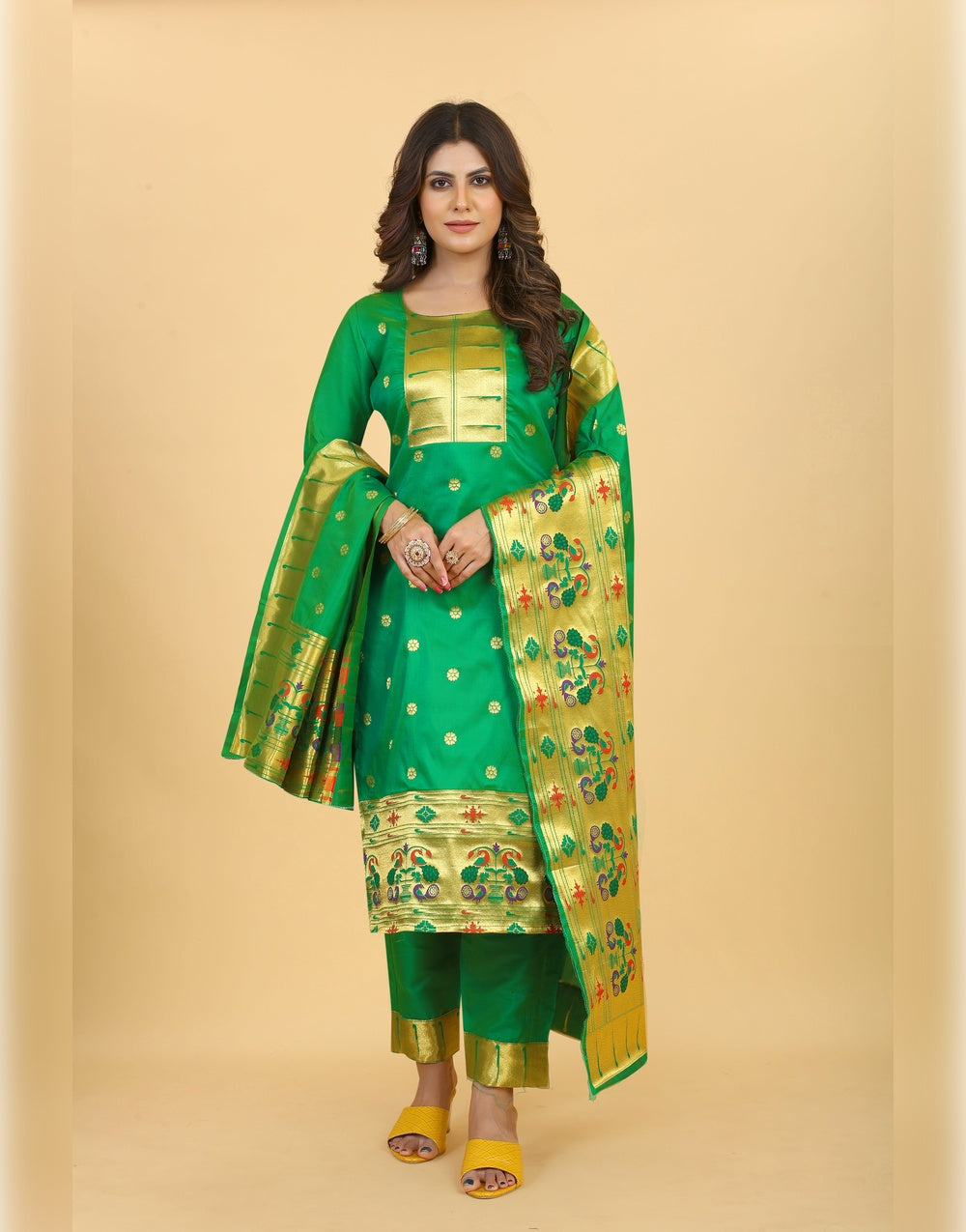 Green Paithani Soft Silk Salwar Suit