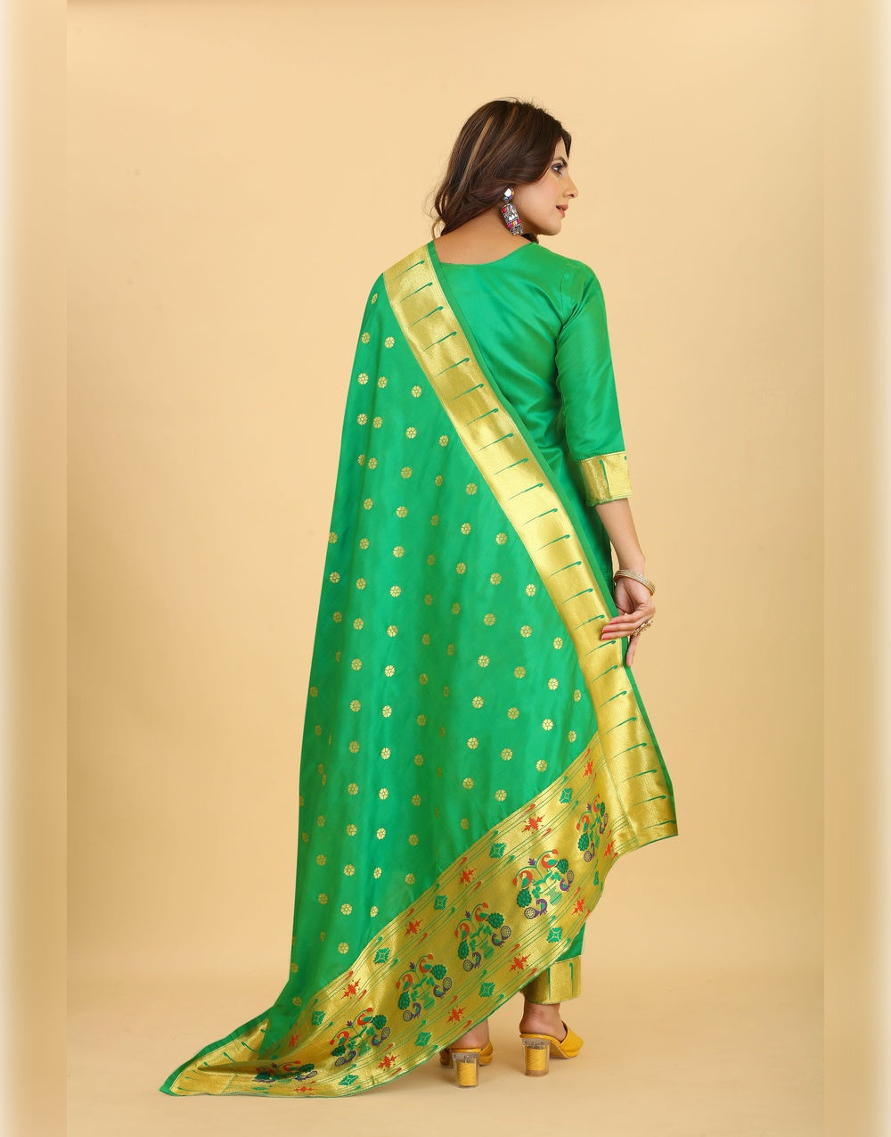 Green Paithani Soft Silk Salwar Suit