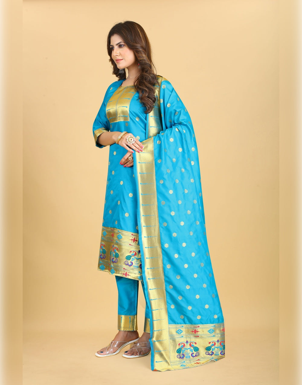 Sky Blue Paithani Soft Silk Salwar Suit