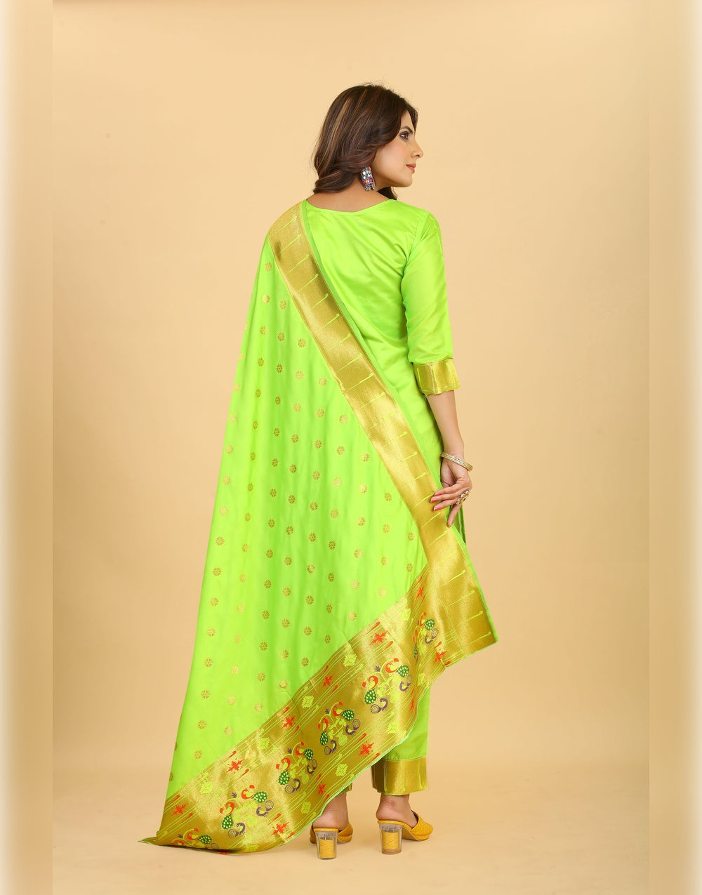 Parrot Green Paithani Soft Silk Salwar Suit