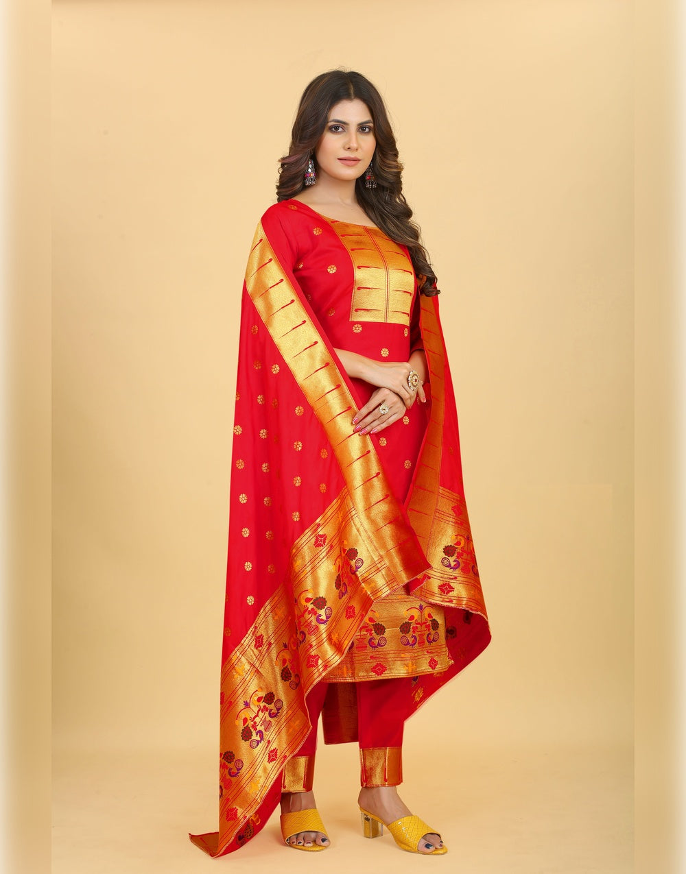 Red Paithani Soft Silk Salwar Suit