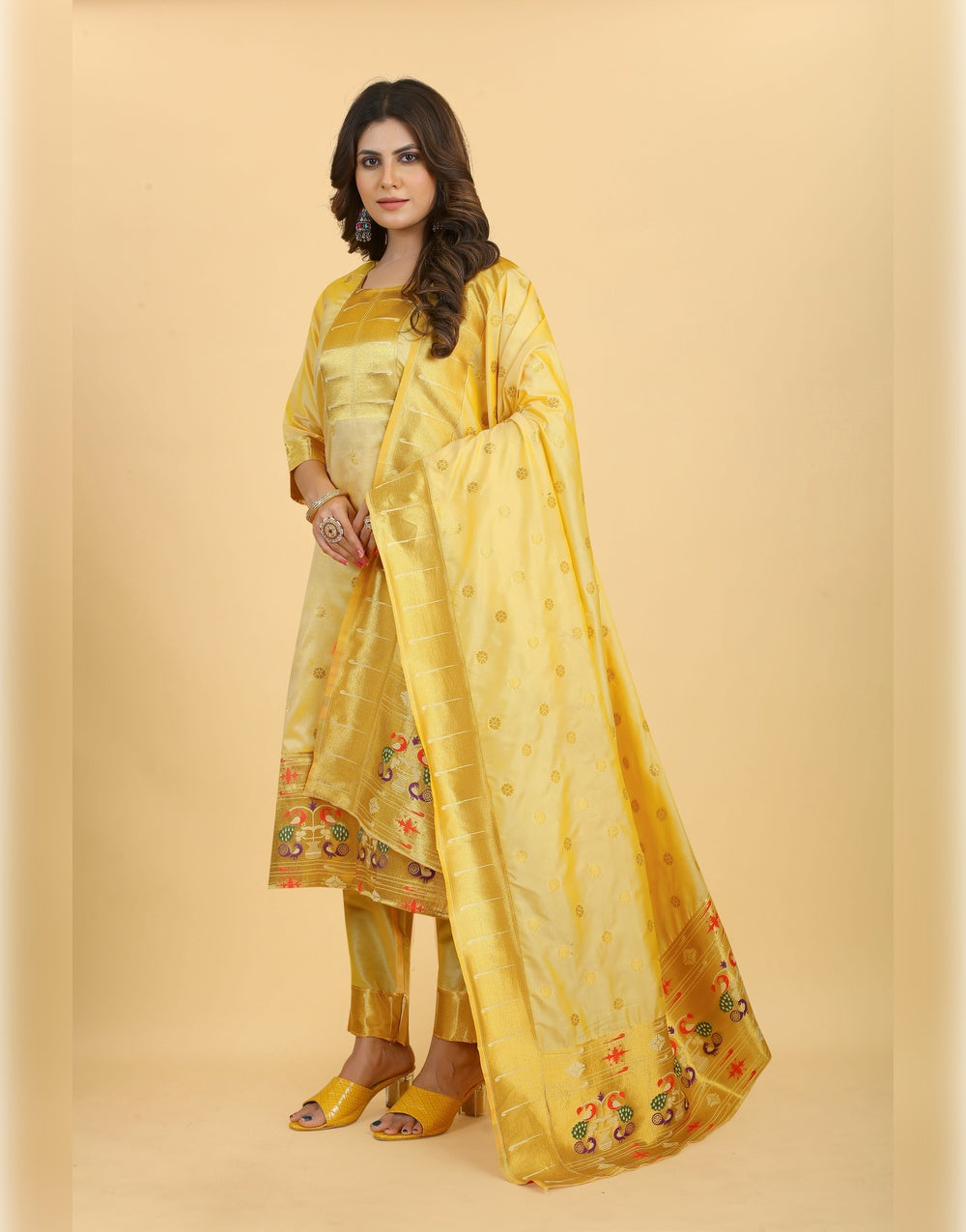 Yellow Paithani Soft Silk Salwar Suit