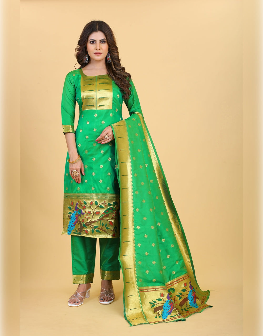 Green Paithani Soft Silk Salwar Suit