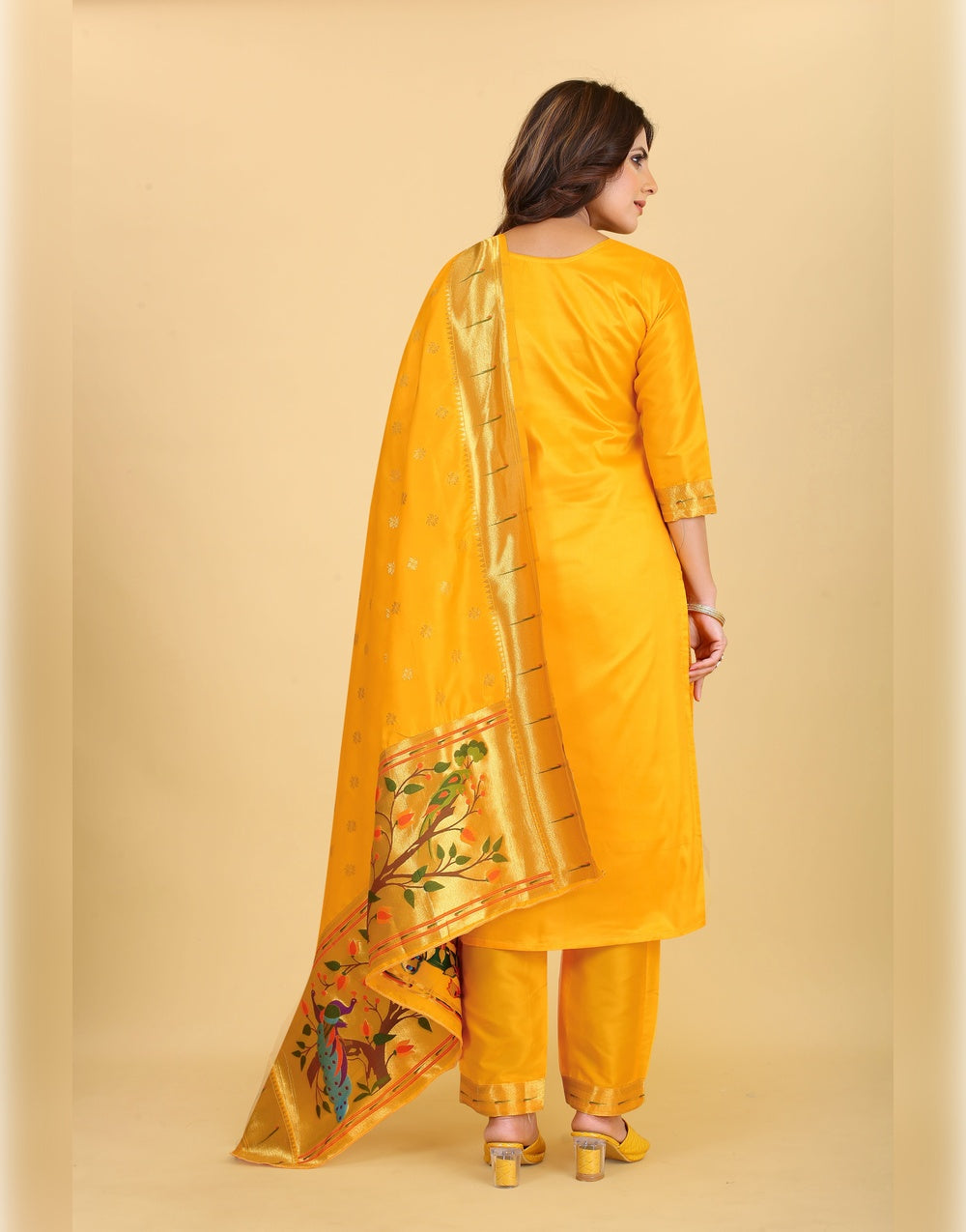 Mustard Paithani Soft Silk Salwar Suit