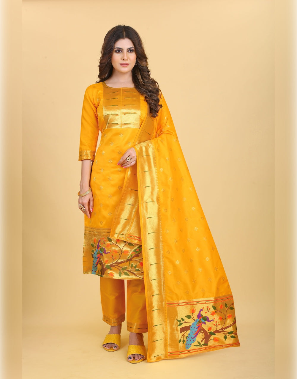 Mustard Paithani Soft Silk Salwar Suit
