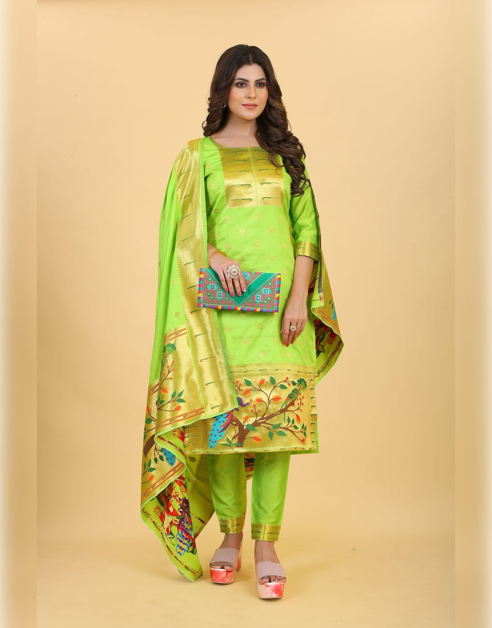 Pappot Green Paithani Soft Silk Salwar Suit