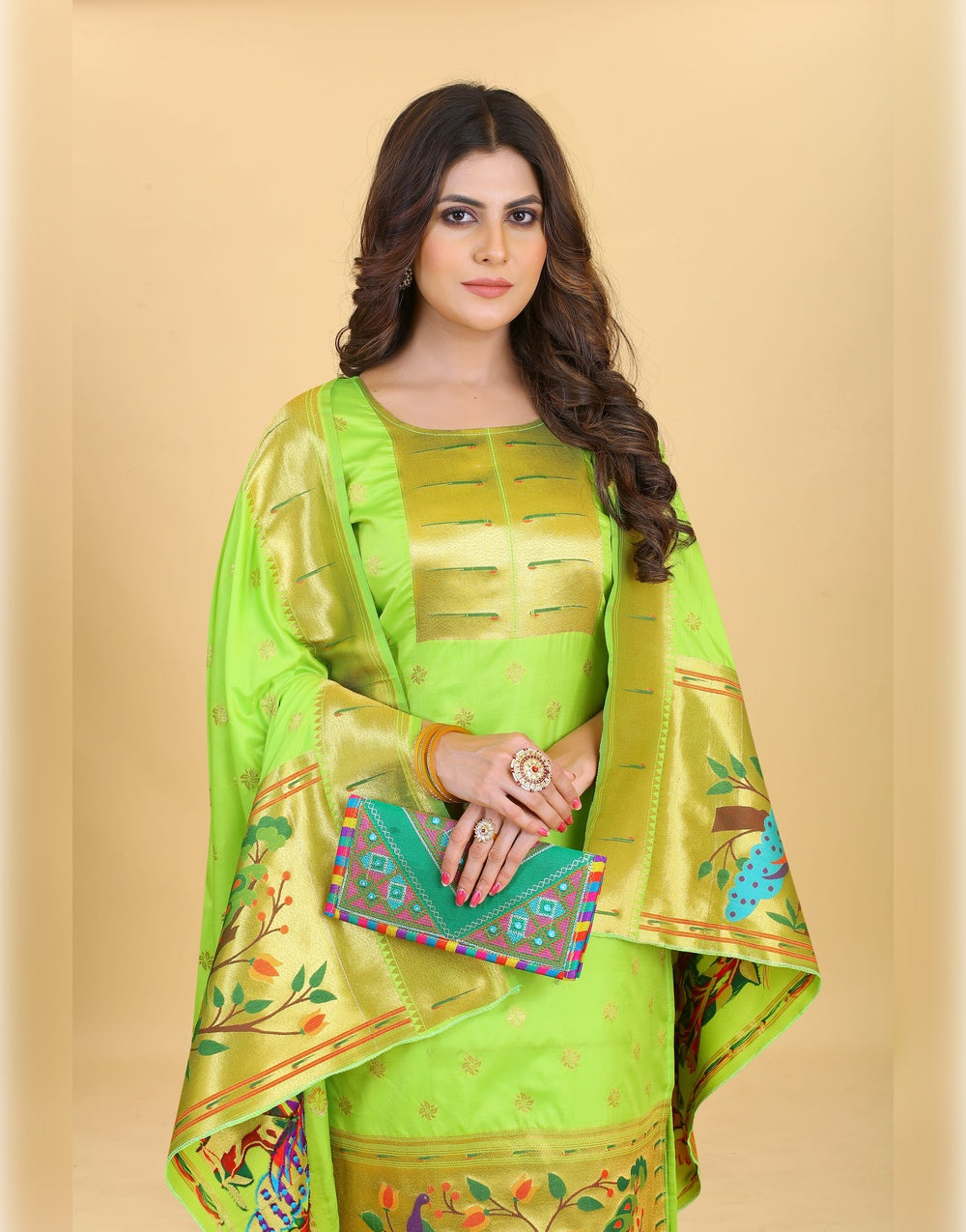 Pappot Green Paithani Soft Silk Salwar Suit