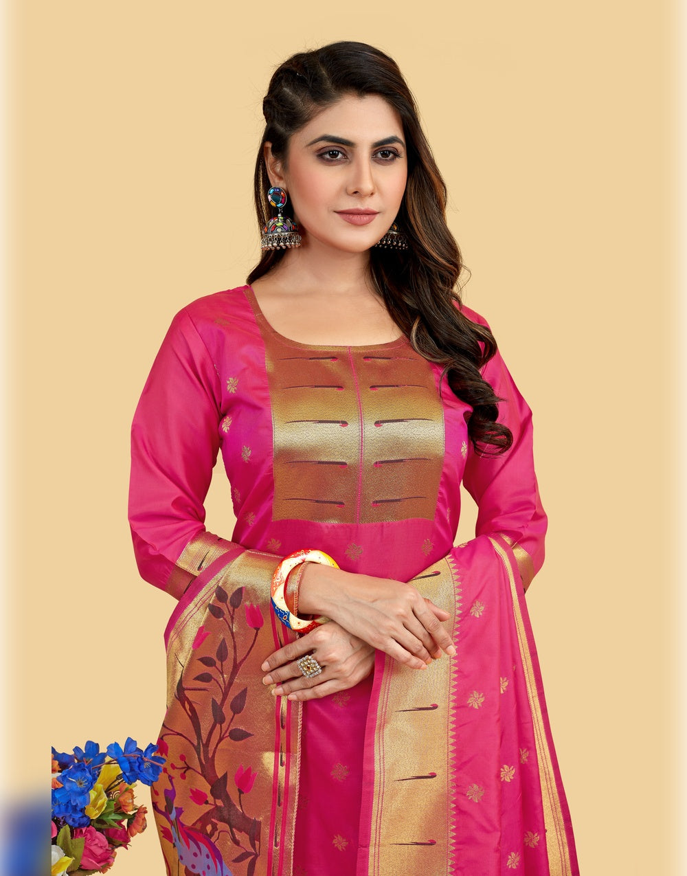 Pink Paithani Soft Silk Salwar Suit