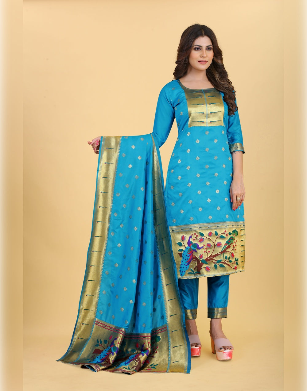 Sky Blue Paithani Soft Silk Salwar Suit
