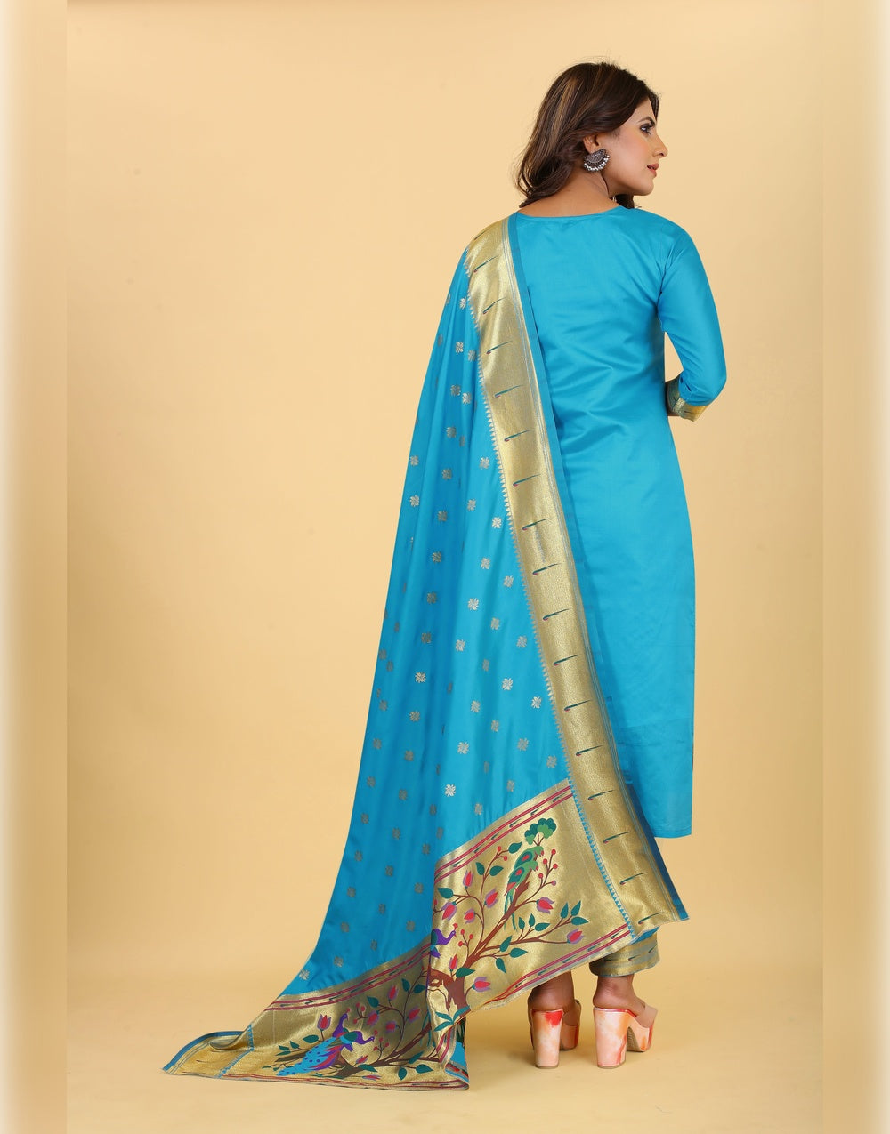 Sky Blue Paithani Soft Silk Salwar Suit
