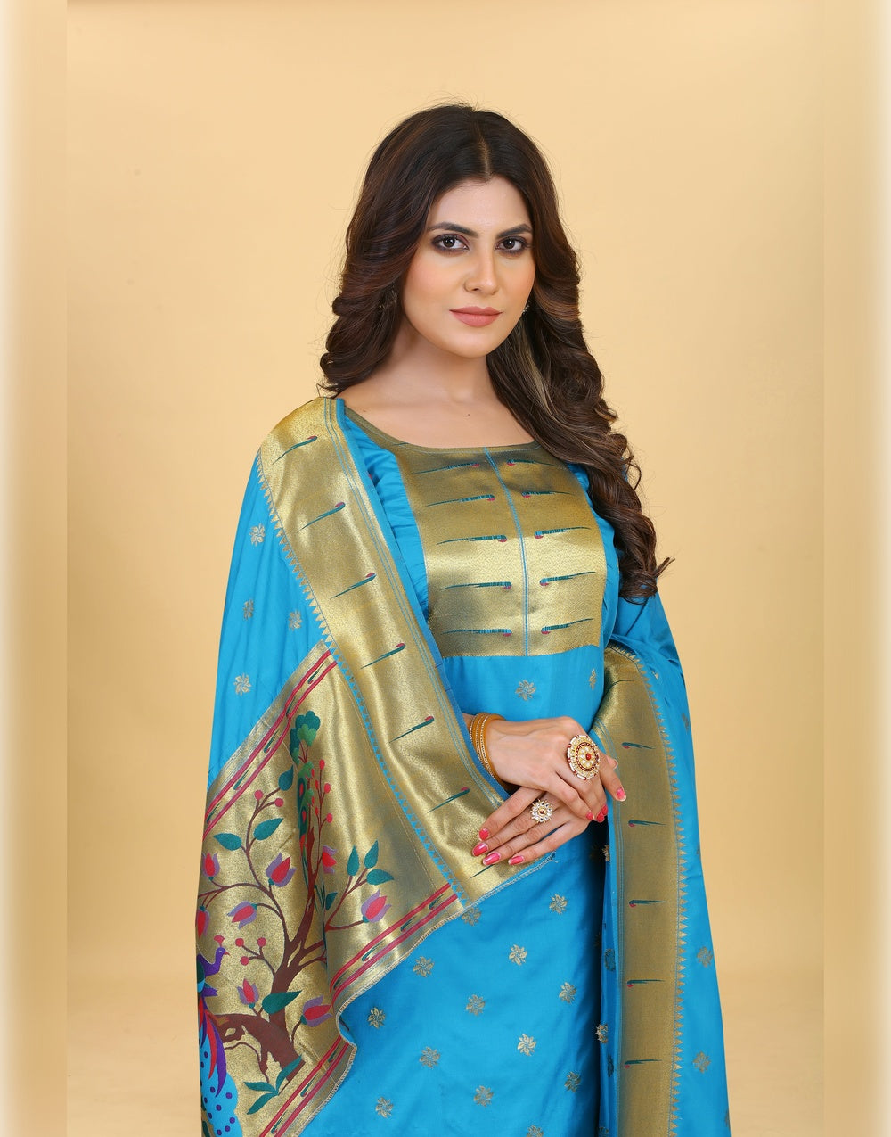 Sky Blue Paithani Soft Silk Salwar Suit