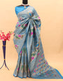 Cerulean Blue Paithani Silk Saree With Zari Weaving Work