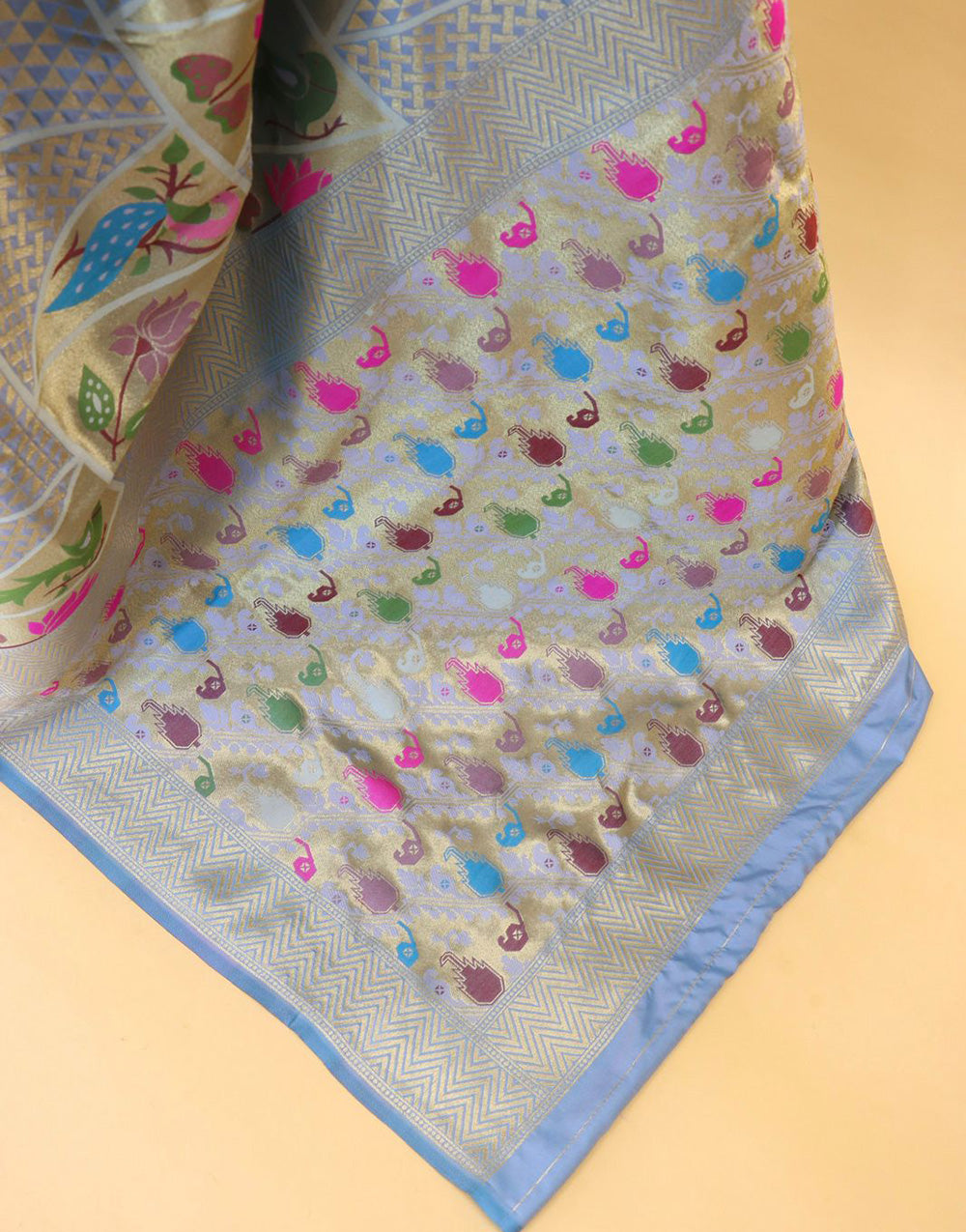 Uranian Blue Paithani Silk Saree With Zari Weaving Work