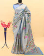 Uranian Blue Paithani Silk Saree With Zari Weaving Work