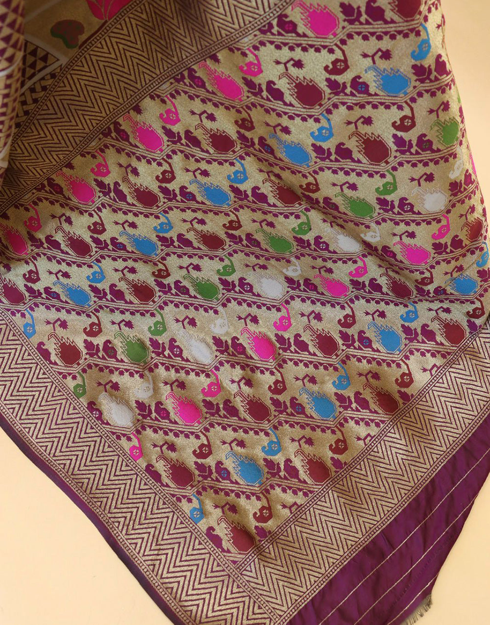 Wine Paithani Silk Saree With Zari Weaving Work