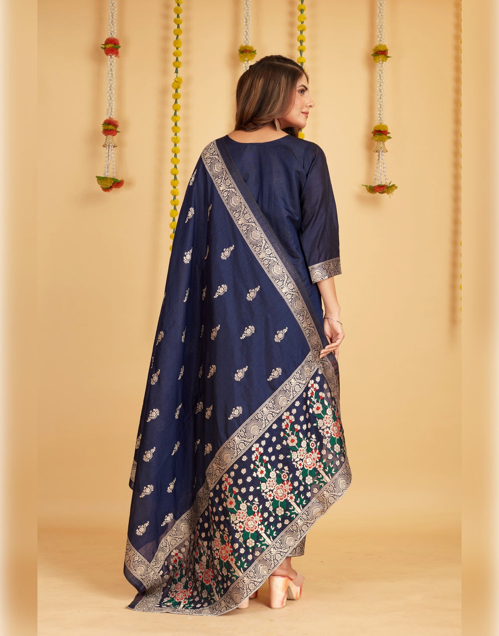 Nevy Blue Paithani Soft Silk Salwar Suit