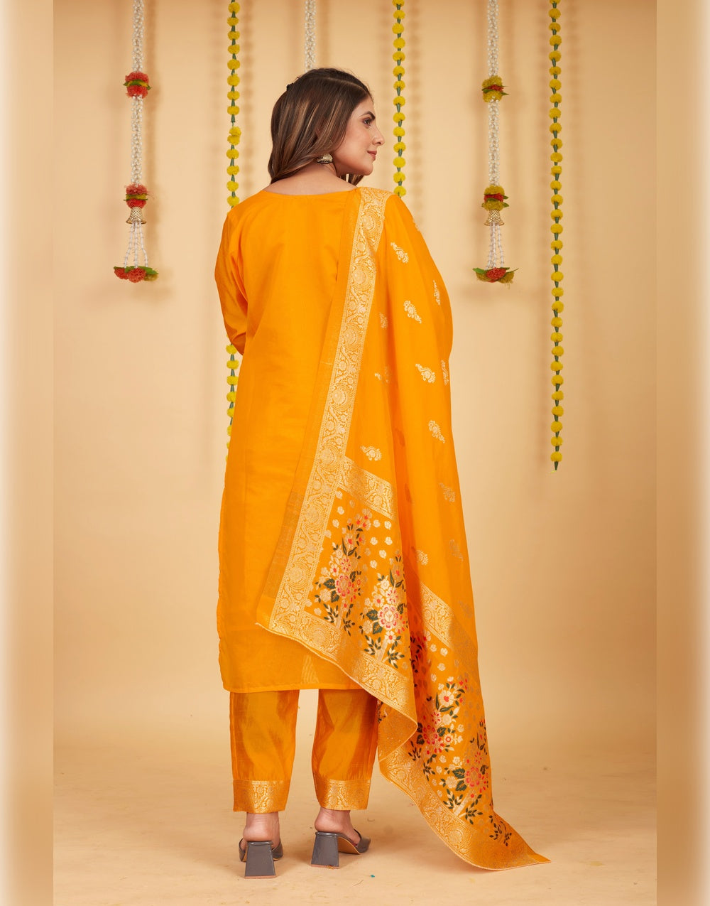 Orange Paithani Soft Silk Salwar Suit