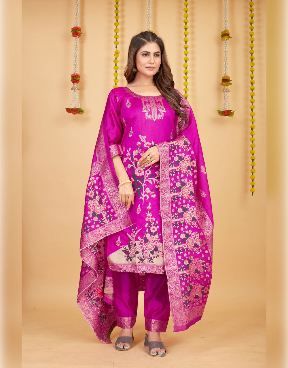 Rani Pink Paithani Soft Silk Salwar Suit