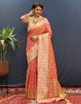 Peach Silk Handloom Saree With Zari Weaving Work