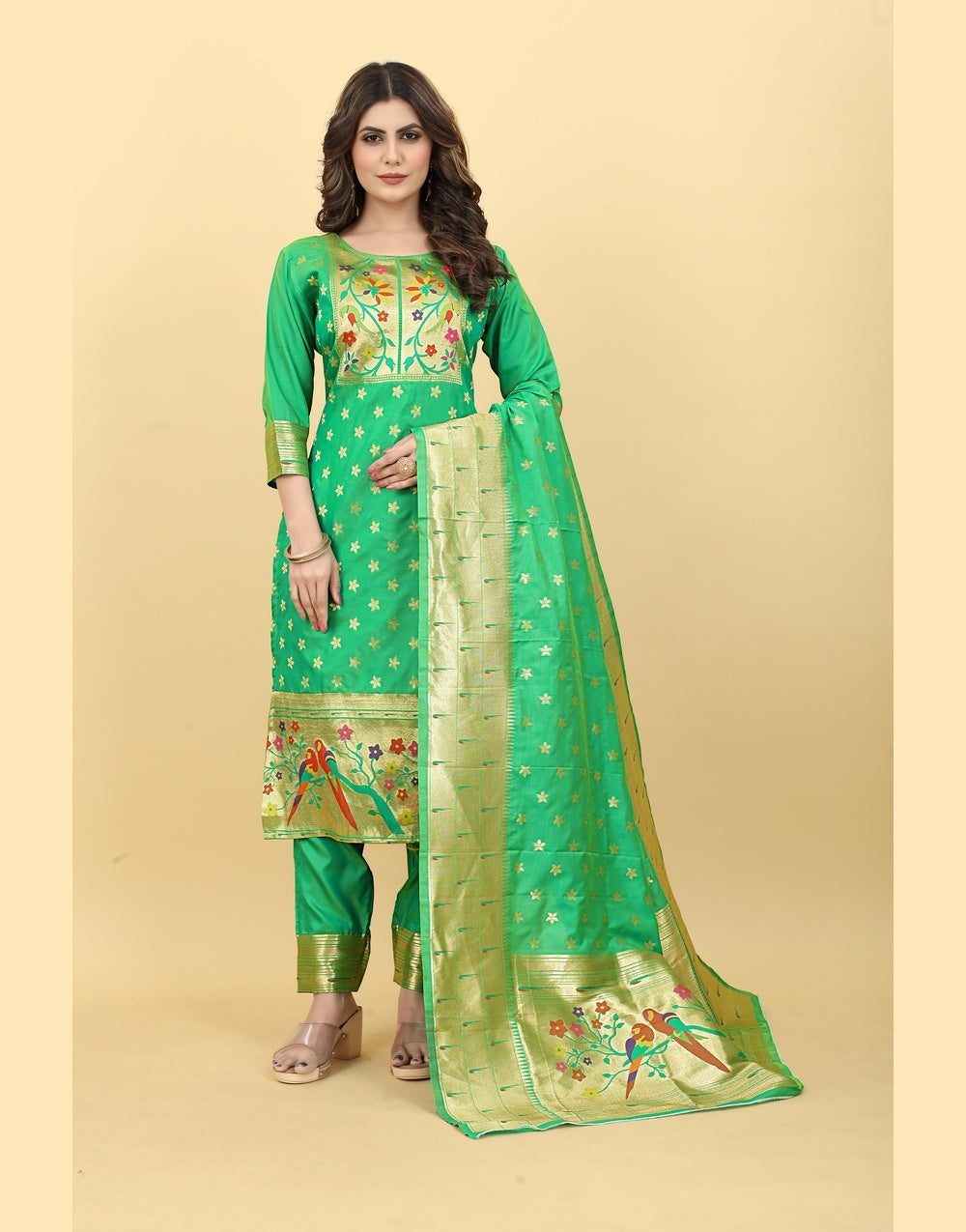 Green Paithani Soft Silk Salwar Suit