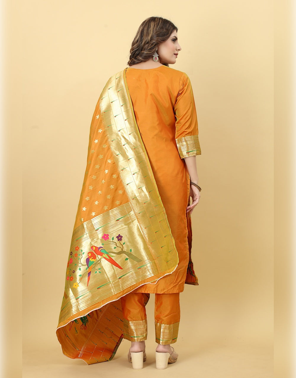 Orange Paithani Soft Silk Salwar Suit