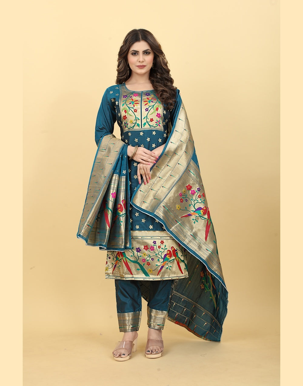 Rama Blue Paithani Soft Silk Salwar Suit