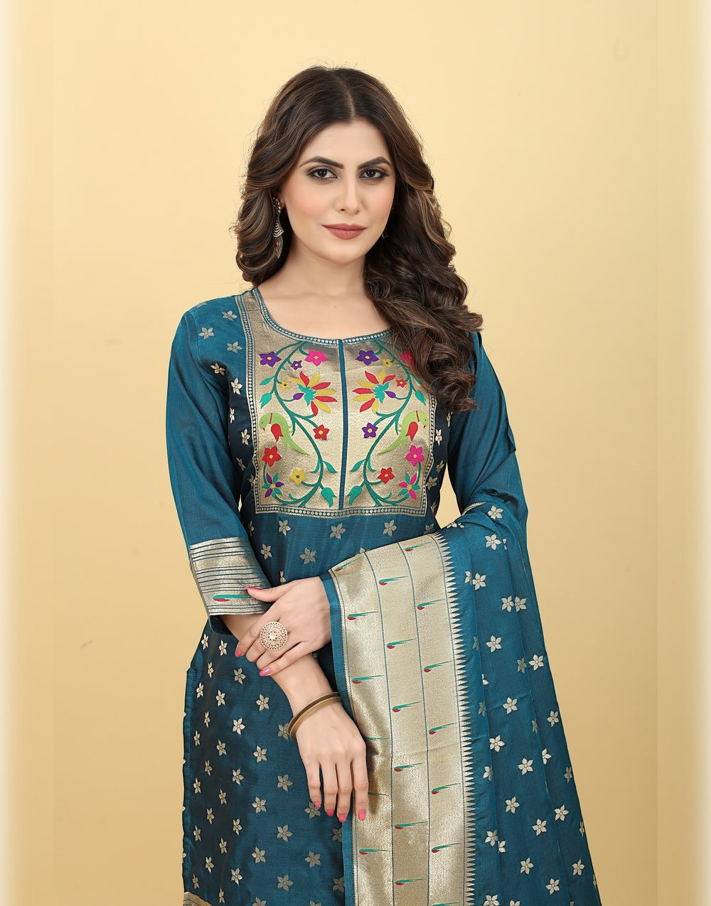 Rama Blue Paithani Soft Silk Salwar Suit