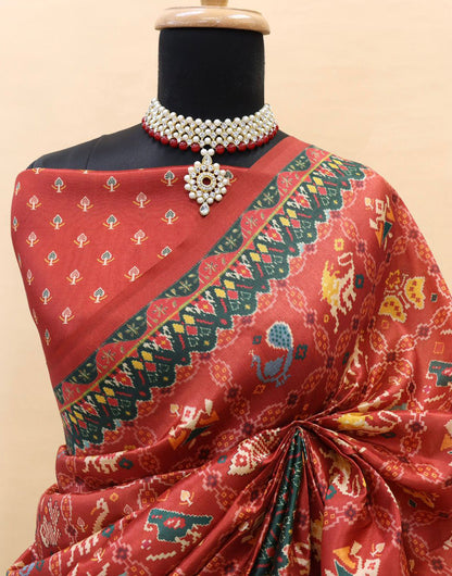 Red Patola Silk Saree With Printed Work