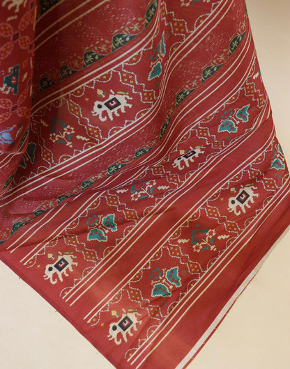 Red Patola Silk Saree With Printed Work