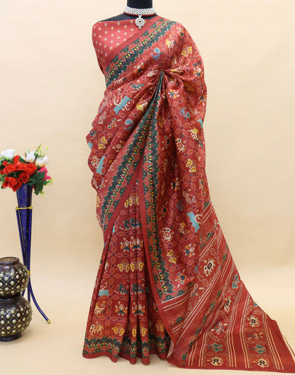 Red Patola Silk Saree With Printed Work