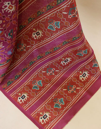 Rospberry Rose Patola Silk Saree With Printed Work