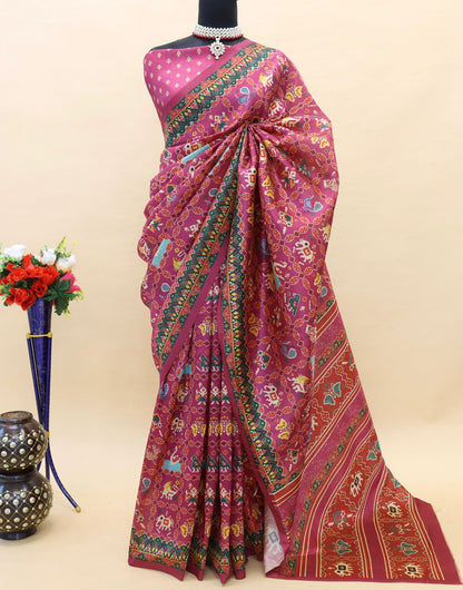 Rospberry Rose Patola Silk Saree With Printed Work