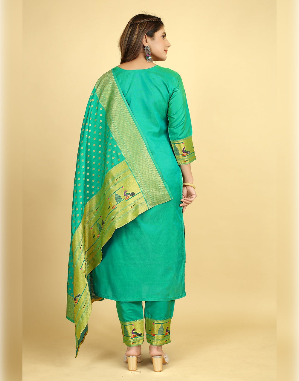 Green Paithani Soft Silk Salwar Suit