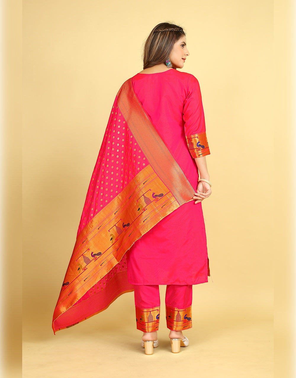 Hot Pink Paithani Soft Silk Salwar Suit