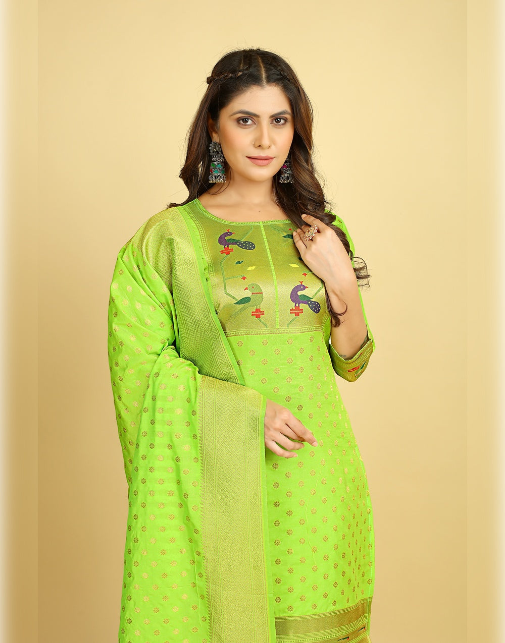 Light Green Paithani Soft Silk Salwar Suit