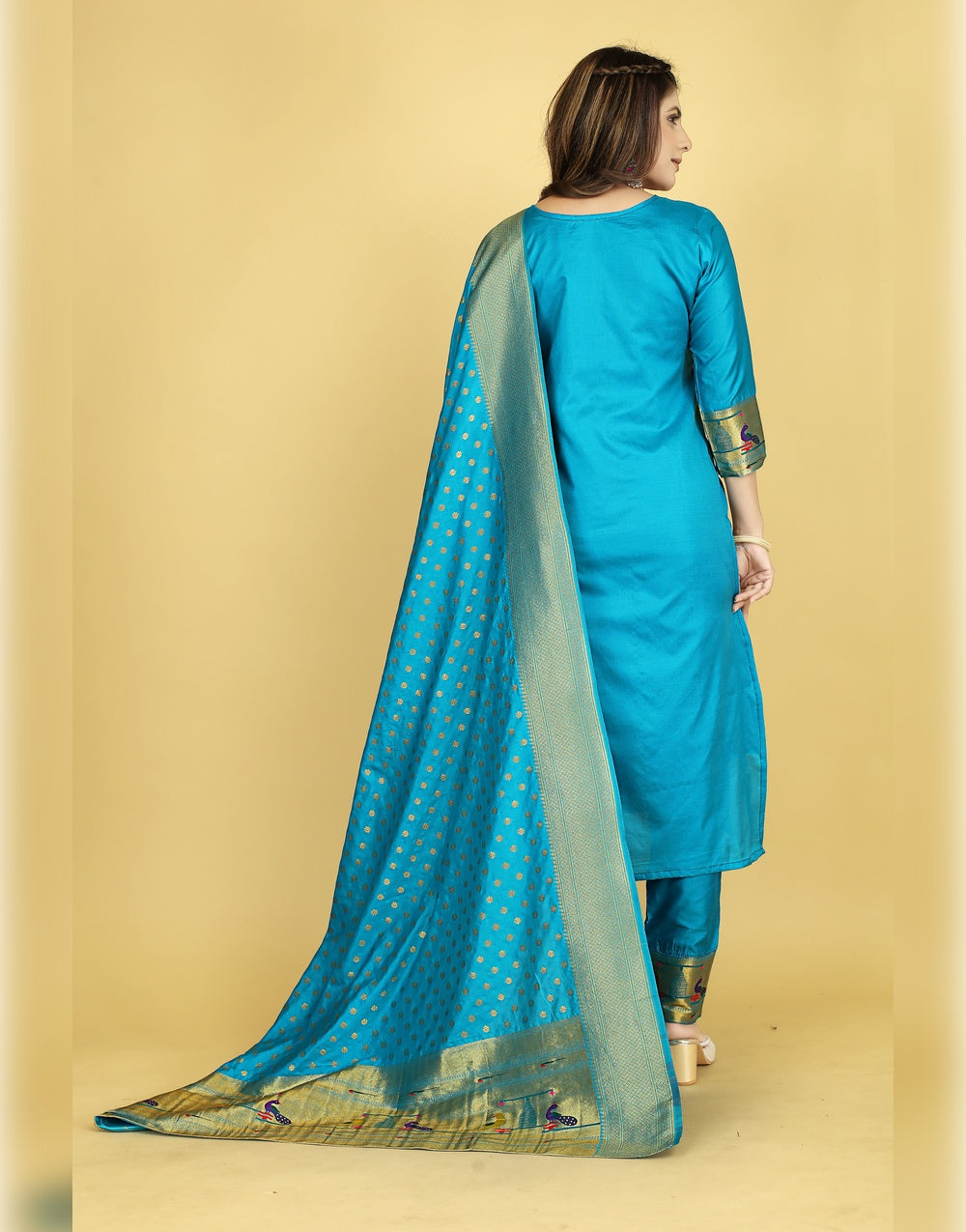 Ocean Blue Paithani Soft Silk Salwar Suit
