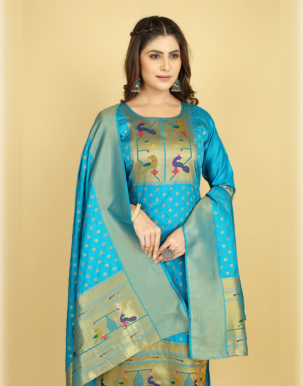 Ocean Blue Paithani Soft Silk Salwar Suit