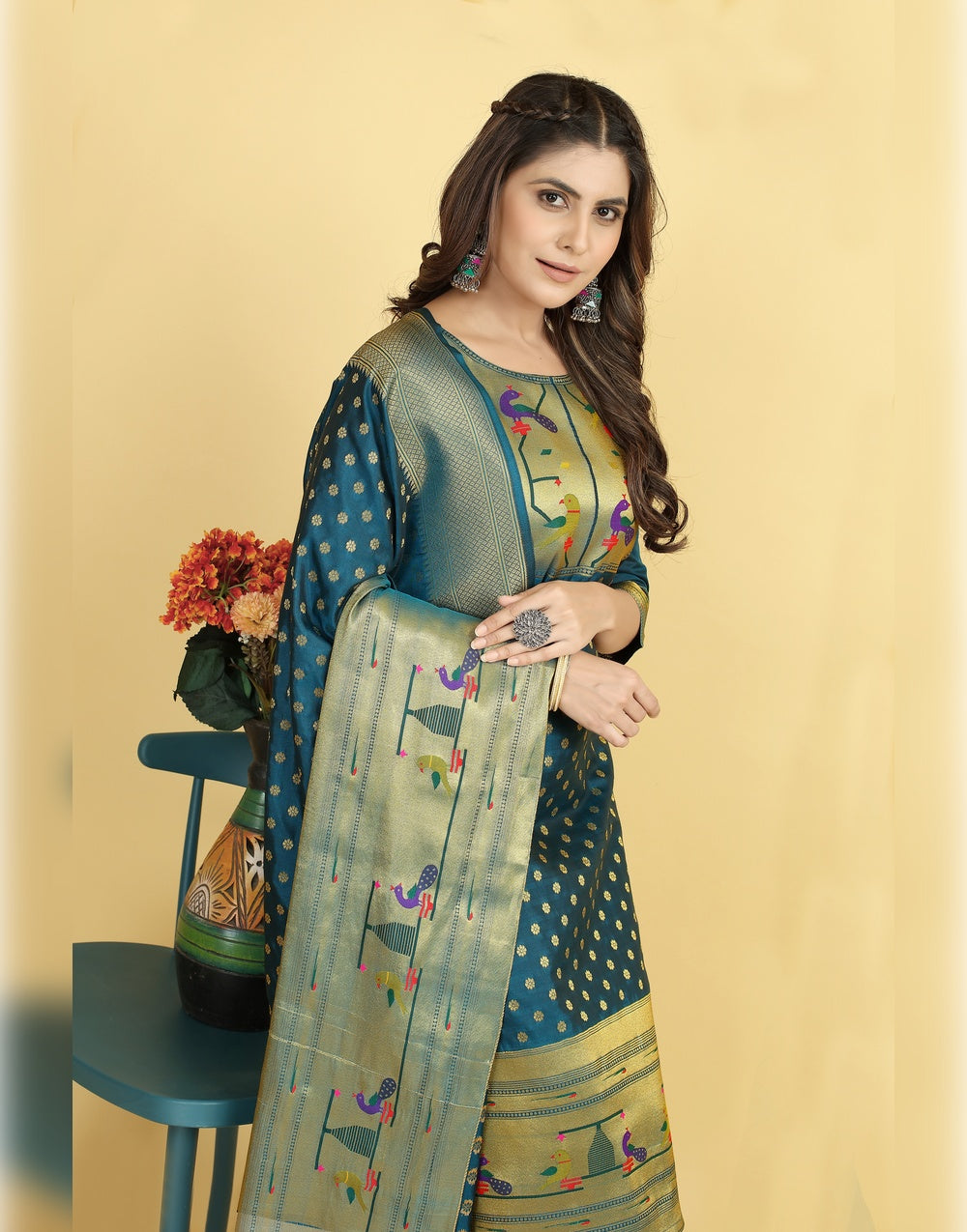 Rama Green Paithani Soft Silk Salwar Suit