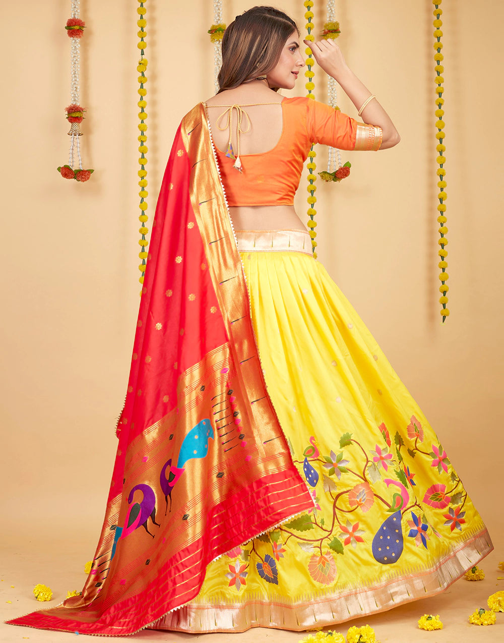 Yellow Soft Paithani Silk Weaving Zari Work Lehenga Choli