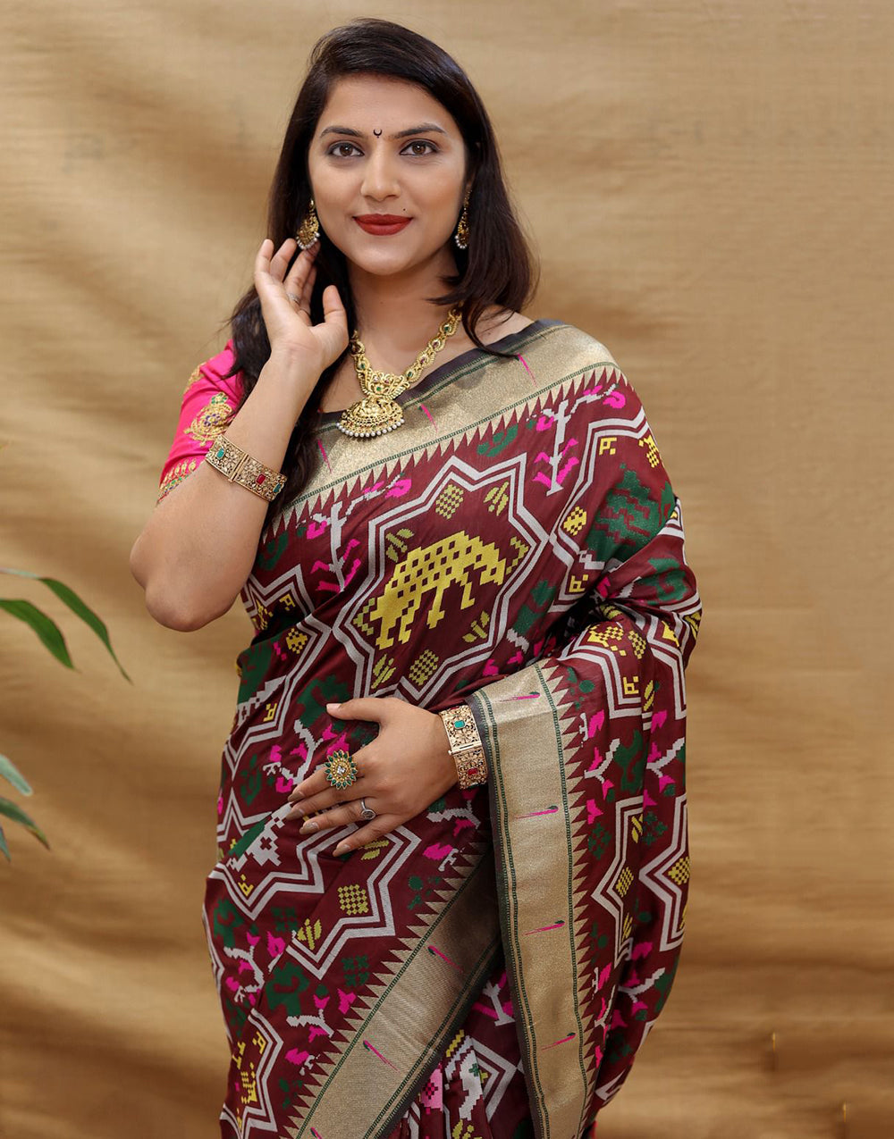 Dark Maroon Paithani Silk Saree With Zari Weaving Work