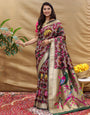 Dark Maroon Paithani Silk Saree With Zari Weaving Work